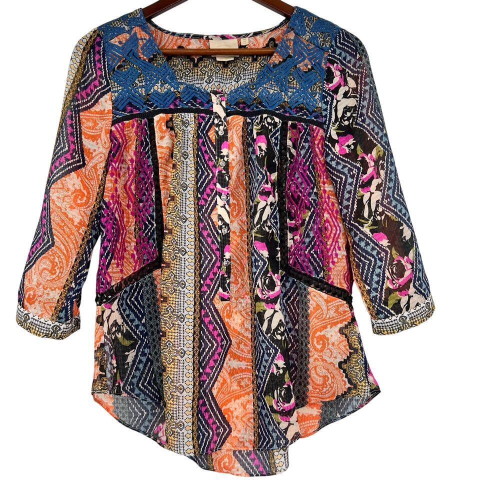 Anthropologie Vanessa Virgina blouse top lenora embroidery boho artsy size 4 - Picture 2 of 8
